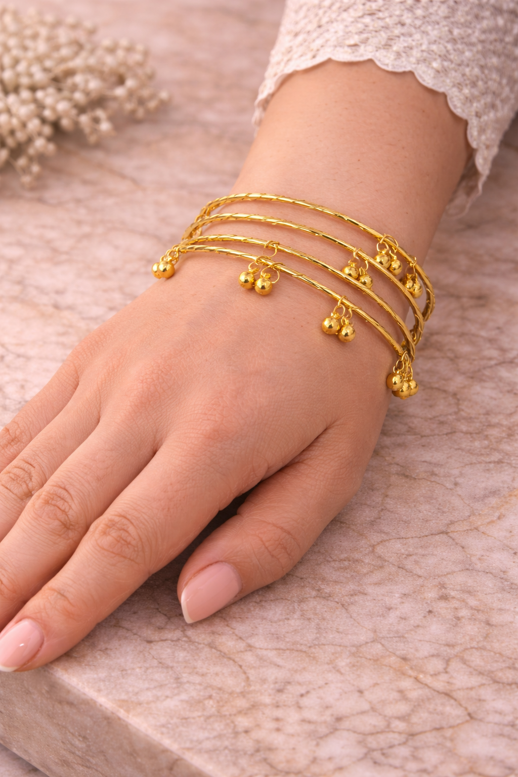 Kashmiri Style Kara Gold Bangles Set (4 Pcs)