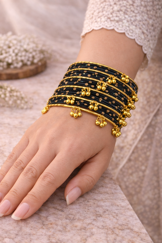 Royal Black Kashmiri Churi Set – Classic Festive Bangles