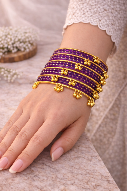 Royal Purple Kashmiri Churi Set – Classic Festive Bangles