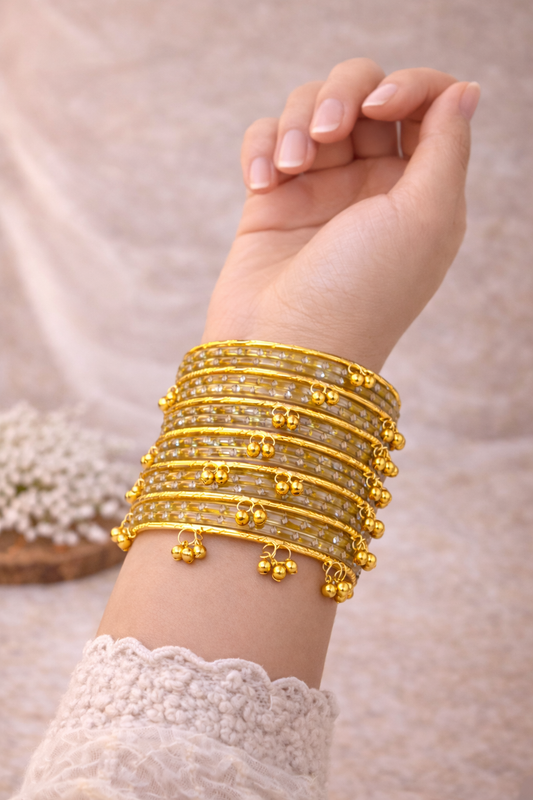 Elegant Golden Kashmiri Churi Set – Classic Festive Collection