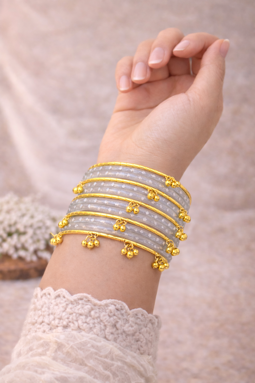 Pearl White Traditional Kashmiri Bangle Set – Classic Festive Collection