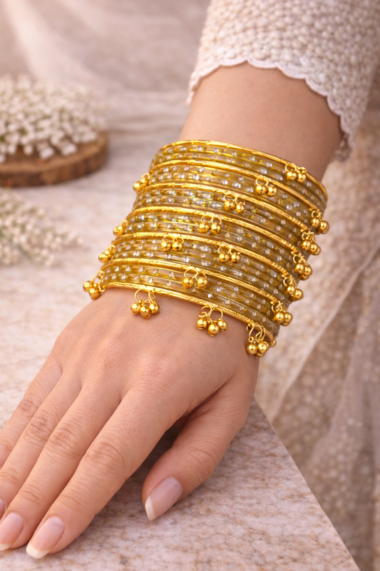 Elegant Golden Kashmiri Churi Set – Classic Festive Collection