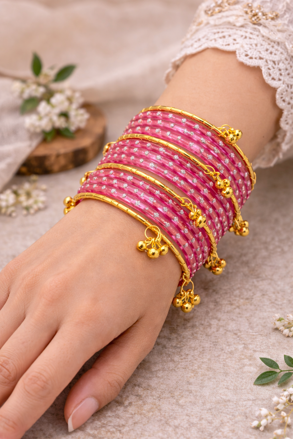 Viral Pink Kashmiri Bangle Set – Classic Festive Collection