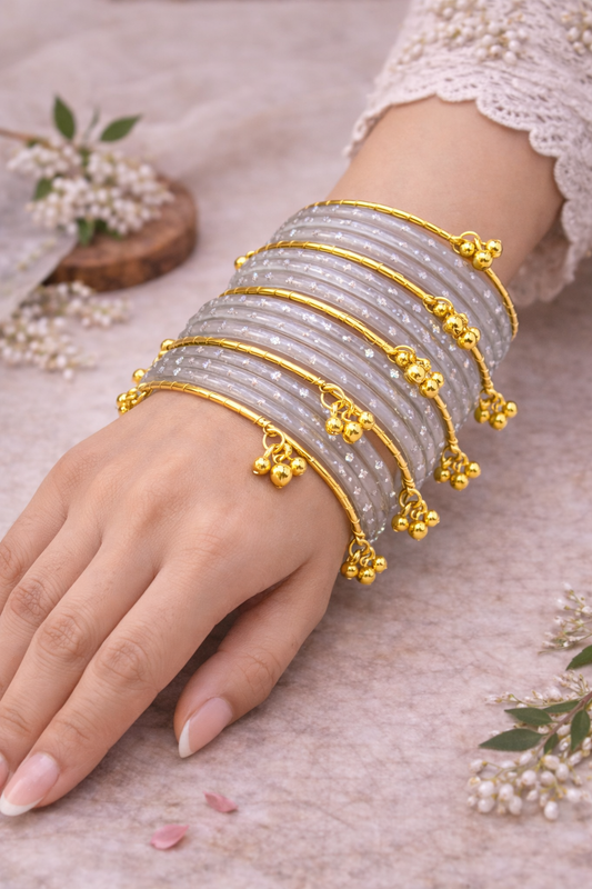 Pearl White Traditional Kashmiri Bangle Set – Classic Festive Collection